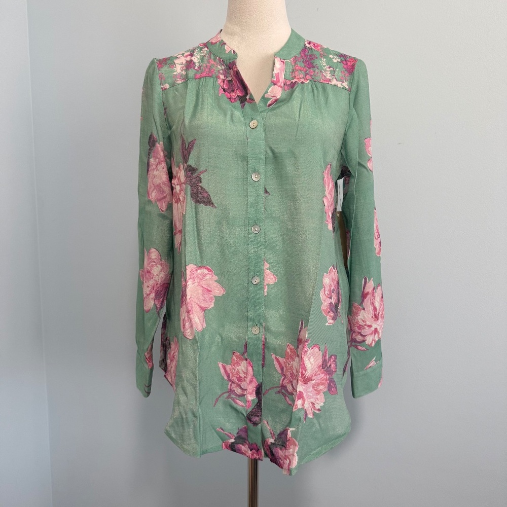 Fig&Flower Floral Print Long Sleeve‎ Blouse Size S
